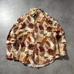 ヴィンテージ 総柄 幾何学 アートパターン ベージュ デザイン レトロ シャツ