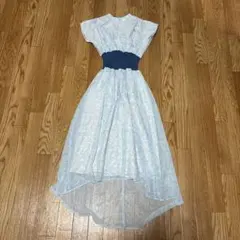 【訳ありタグカット】水色レース模様アシンメトリックドレス