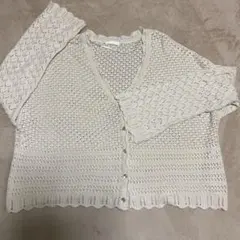 GU 透かし編み 長袖カーディガン ベージュ S