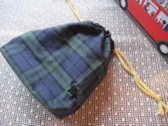 ハンドメイド　ブラックウォッチ　防水加工　撥水　コップ入れ　巾着　給食袋　ゾウ