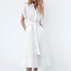 ZARA エンブロイダリー ミディ ワンピース