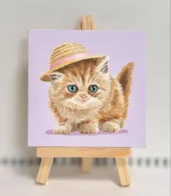 原画　猫　アクリル画　ミニキャンバス　ミニイーゼル付き　手描き