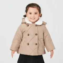 Petit main ベージュ 中綿コート フード付き　90サイズ