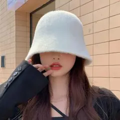 バケットハット　ボア起毛　アイボリー　冬