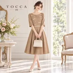 TOCCA　トッカ　ワンピース　エレガンス　リボン　ウール　秋冬　ベージュ