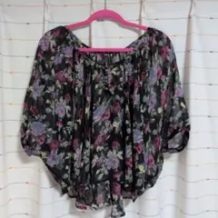 【美品】 MURUA シアートップス　ポンチョ　ケープ型ブラウス　シフォン　花柄