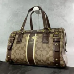 ✨美品✨コーチ　ヘリテージ　ストライプ　シグネチャー ミニボストン　ブラウン