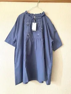 新品未使用　クラウドナイン　ゆったり　刺繍入り 半袖コットンチュニック ブラウスのサムネイル