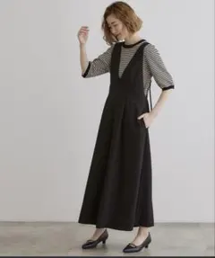 ラメストライプサロペット grove ブラック