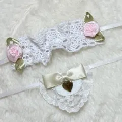 ヘッドドレス スタイ　10cm ぬいぐるみ　服　バラ　ホワイト