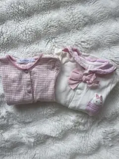 familiar ピンクストライプロンパース