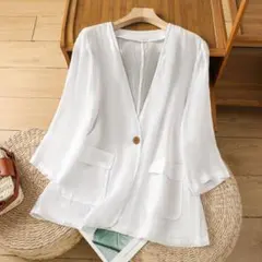 カーディガン ブラウス 七分袖 カジュアル 1つボタン ゆったり アウター