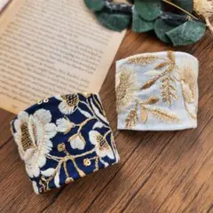 【A-2】インド刺繍リボン ポニーフック ヘアカフ 2個 セット