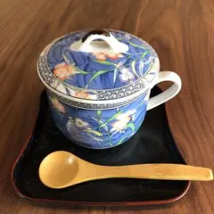 有田焼　花柄 コーヒーカップ 陶器製 トレイスプーン付き　A