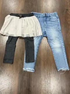 petit main レギンスチュールスカート デニムパンツ セット 100cm