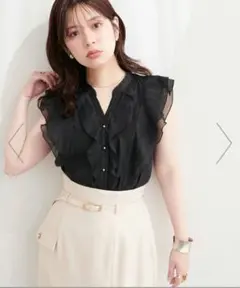 ☆新品タグ☆ジャスグリッティー ドットフリルシフォンチュニック M 