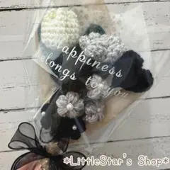 枯れない花束【完成品】毛糸のお花♡モノトーンカラーの可愛い薔薇のブーケ★