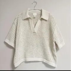 ⋆⸜ H&M⸝⋆アイボリー 半袖ポロニット【L】