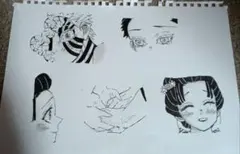 鬼滅の刃 手描きイラスト 狛治恋雪 ファンアート アナログイラスト 2枚セット