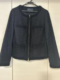 IÉNA ノーカラーツイードジャケット　ネイビー