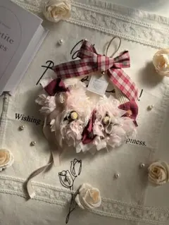 （109） 布リース　ピンク　ベージュ　赤　春　ひな祭り