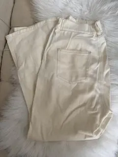 【SALE】アイボリー デニム　ワイドパンツ フレアパンツのサムネイル