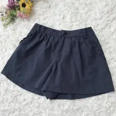 【フェルゥ】フリル付きポケット　ショートパンツ　カジュアル　ブラック　M