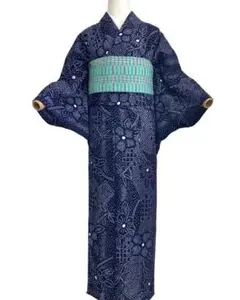 浴衣 有松絞り バチ衿 藍～紺系 身丈158.5cm 裄丈65cm お洒落 綿