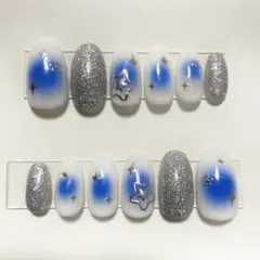 【現品】y2k 星　シルバーラメ　グラデーションネイルチップセット