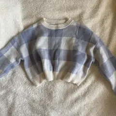 チェック柄 クロップドニットセーター