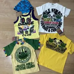 新品ドクロぱんだカエル両プリ半袖Tシャツ・フード付きタンクトップ4枚セット90