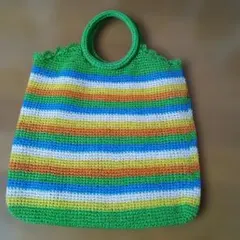 希少カラフルストライプのかごバッグ