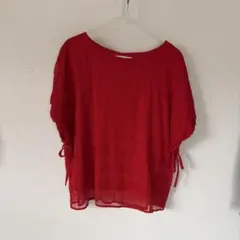 grove 赤 リボン付き 半袖ブラウス Lサイズ