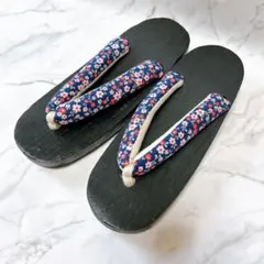 極美品　黒　木製下駄　花柄鼻緒　24cm 浴衣　夏　桐製品