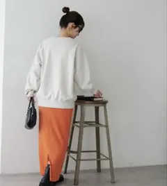 DISCOAT オレンジ リブカットナロースカート タイトスカート ロング