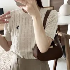 【U.S.POLO ASSN.】ワンポイント半袖ケーブルニット