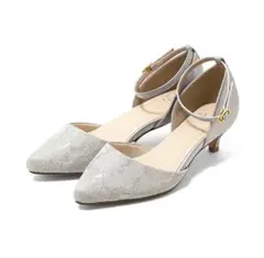 【新品】シルバーレース パンプス21.5cm ヒール4cm