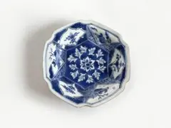 中国骨董　アンティーク　祥瑞　花文　輪花皿　六角隅入　五寸皿　小皿　角福　古染付