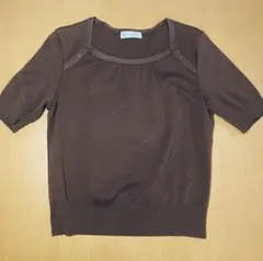 ボタン付き半袖トップス　ブラウン　Lサイズ