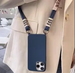 iPhoneケース　7/8/SE2/SE3　ブルー　青　ショルダーケース　紐付