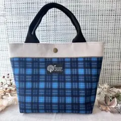 ミニトートバッグ　タータンチェック　ブルー　ハンドメイド