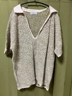 hellam 襟付きメッシュニット ポロプルオーバー ピスタチオ 透け感のサムネイル