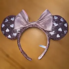 ディズニーランド　ミニー　ハート模様リボン付きカチューシャ