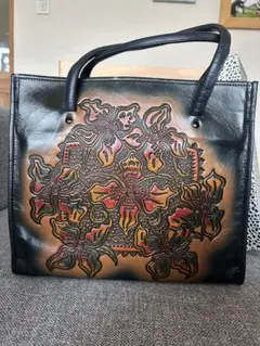 【型押しバッグ】花柄エンボス加工レザー大きめ