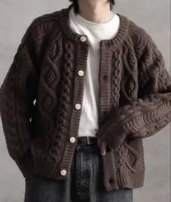 ヘビーウェイト ウールブレンド ワイドスリーブ カウチン/ニットカーディガン