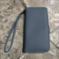 青色 手帳型スマホケース ストラップ付き