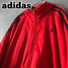 【★デニムとの相性抜群】サイズO 赤 adidas 刺繍ロゴ トラックジャケット