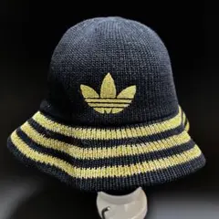 極美品 adidas バケットハット ロゴ刺繍 黒×金 ユニセックス 58cm