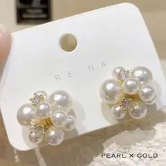 人気　ピアス　パール × ゴールド フォーマル ウェディング セレモニー　入学式