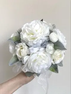 ウェディングブーケ　ブートニア　ラウンドブーケ　アーティフィシャルフラワー　花束